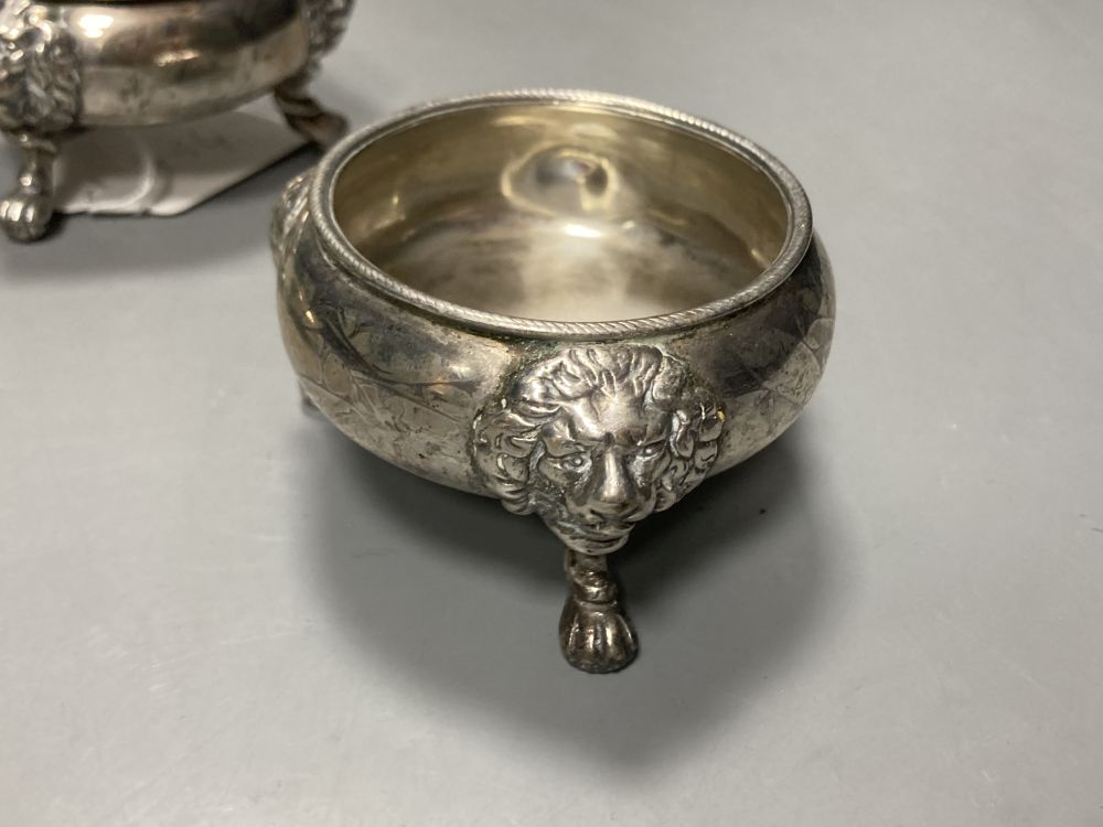 A George II silver bun salt, by David Hennell?, London, 1746, 7.5cm and two later silver bun salts, 8oz.